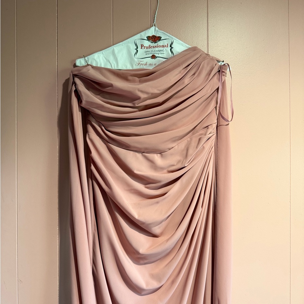 Chic Blush Draped Wedding Dress - Picture 2 of 6